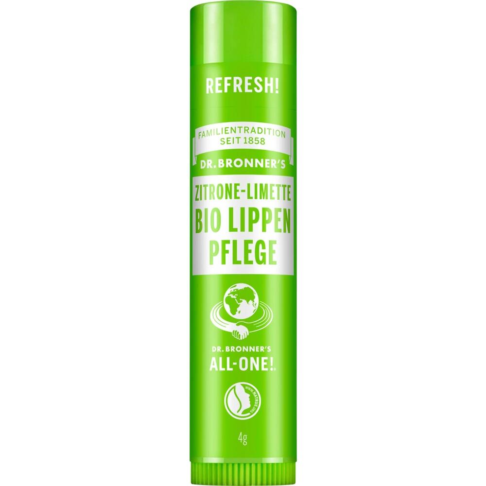 Grüner Lippenpflegestift mit Zitronen-Limetten-Geschmack von Dr. Bronner's.