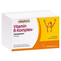 Eine Verpackung mit Vitamin B-Komplex Kapseln von Ratiopharm.